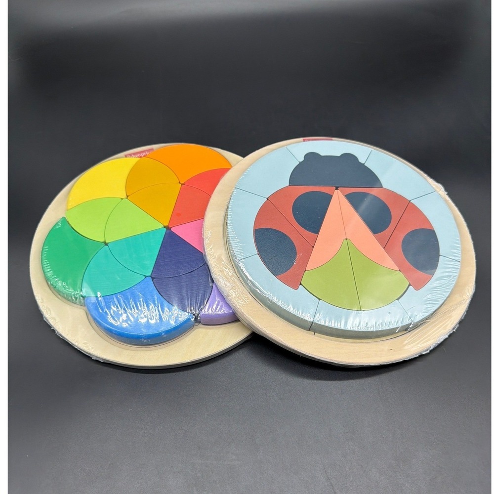 Fisher-Price Wooden Color Wheel and Ladybug‎ Puzzle Set JFG12 JDM60 New